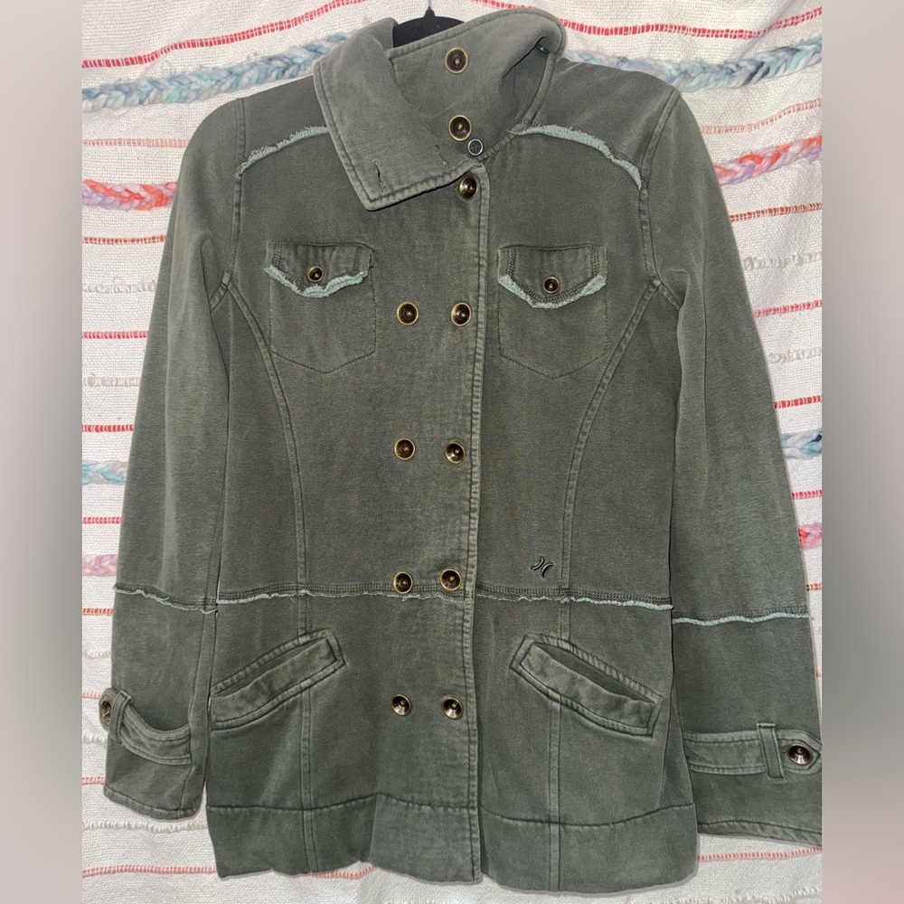 Hurley Olive Utility Jacket with Button‎ Detail